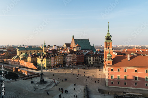 Aerial view of Warsaw old town with the royal castle and the cathedral by Zamkowy square in Poland capital city in Central Europe