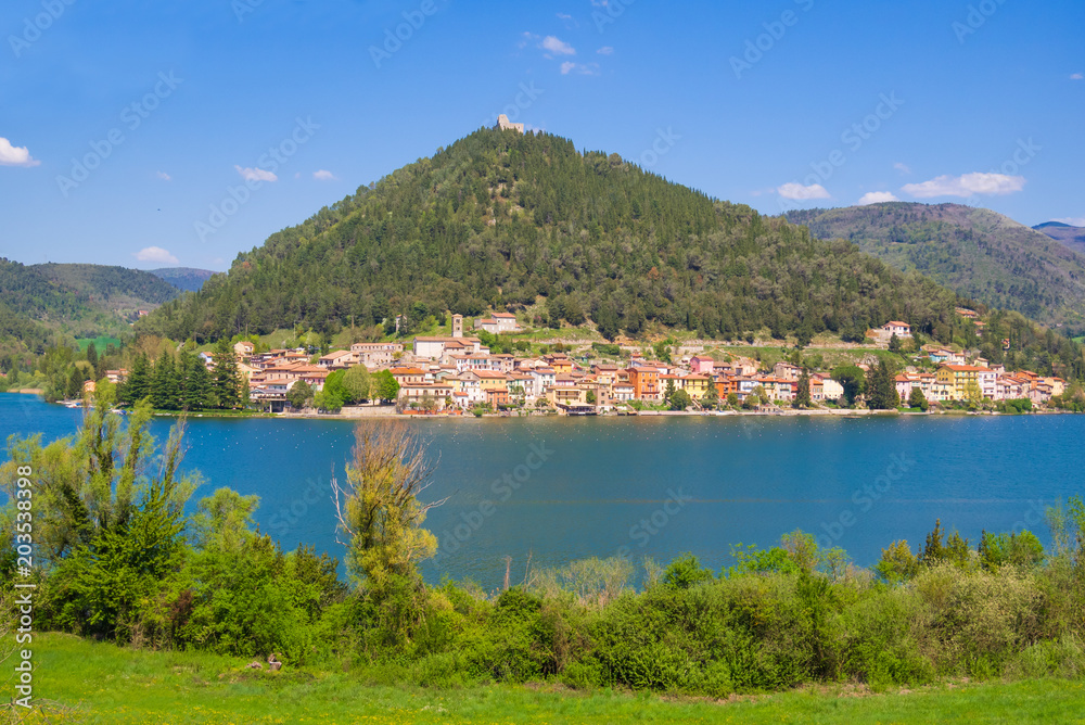 Piediluco lake with the namesake town (Umbria, Italy)