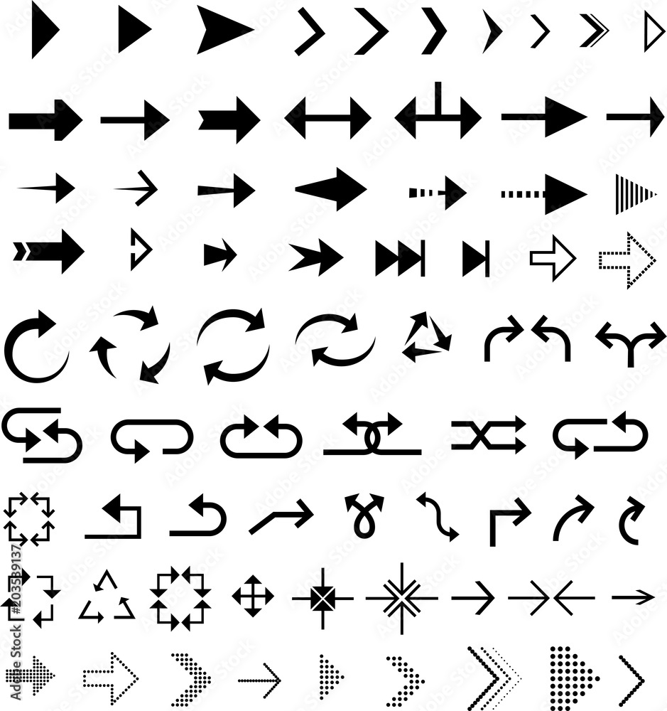 Set of black arrows isolated on white. Set of black arrows isolated on white.