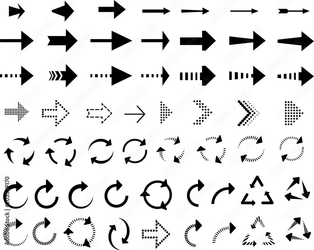 Set of black arrows isolated on white.