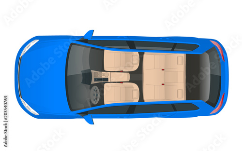 Salon car wagon view from above, vector illustration