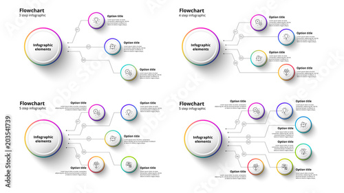 Business process chart infographics with 3 to 6 step segments. Circular corporate timeline infograph elements. Company presentation slide template. Modern vector info graphic layout design.