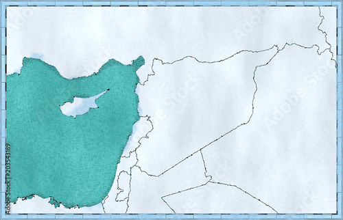 Cartina Siria e confini, cartina fisica Medio Oriente, penisola arabica, cartina disegnata a mano. Mar Mediterraneo photo