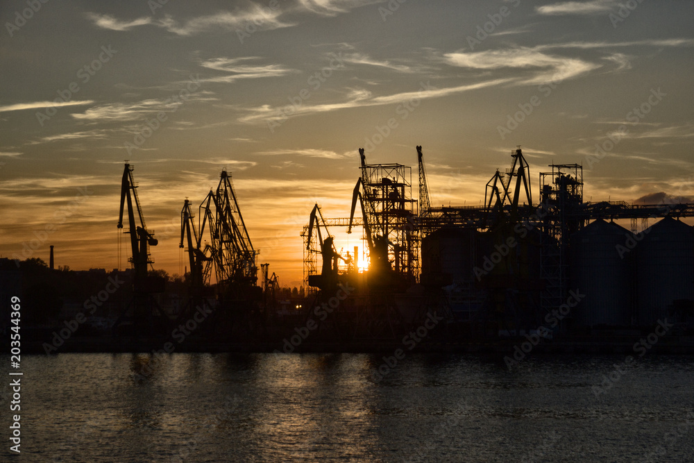 Cargo port at sunset, industry