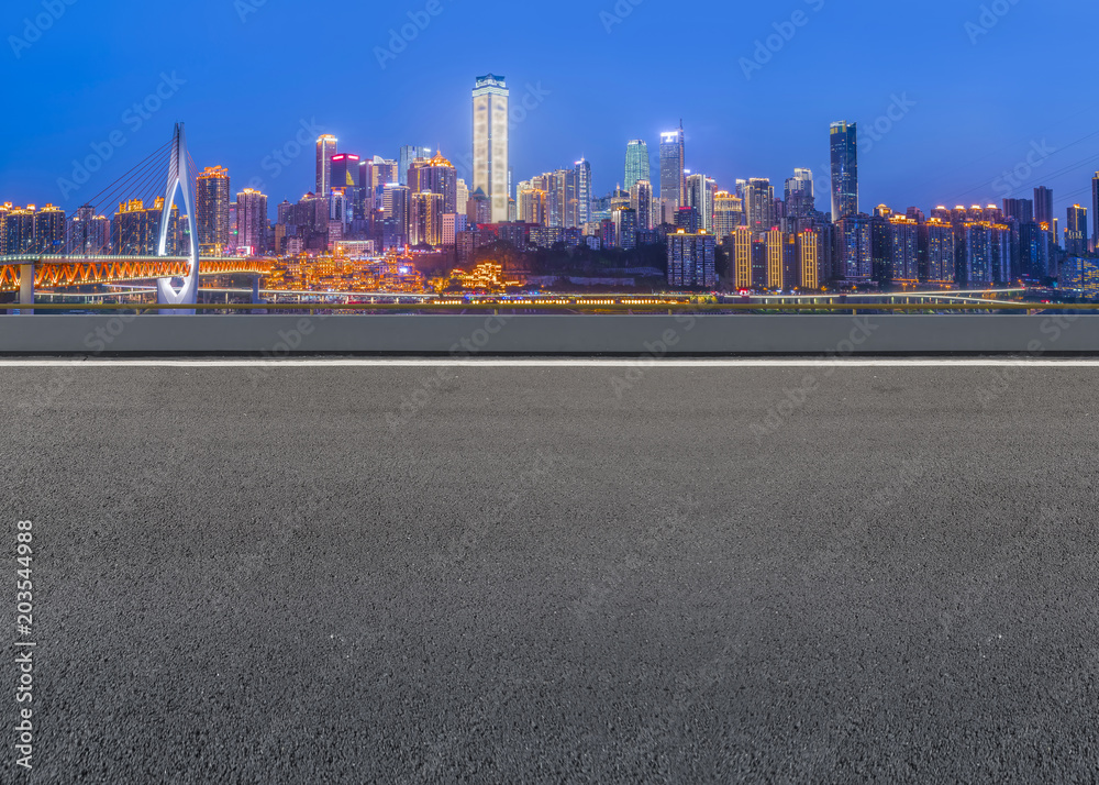Urban square road and skyline of architectural landscape