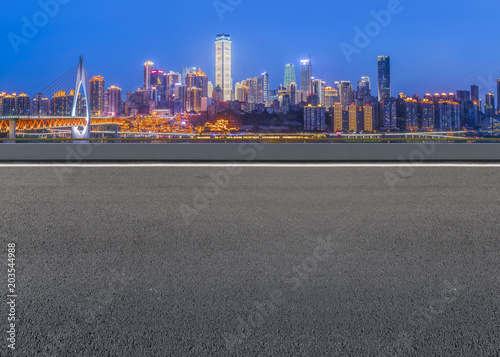 Urban square road and skyline of architectural landscape