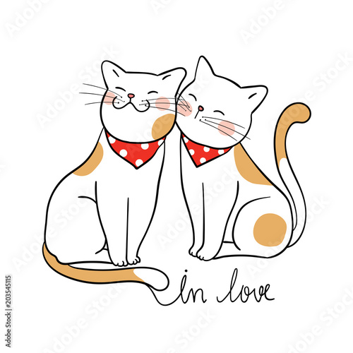 Vector illustration character design couple cat in love Draw doodle style