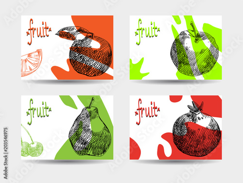 Set of four colorful backgrounds with fruits.