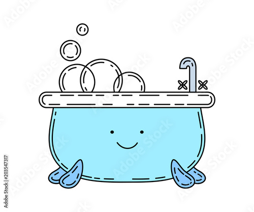 Bathtube doodle illustration, cute character.
