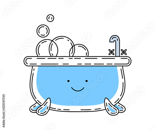 Bathtube doodle illustration, cute character.