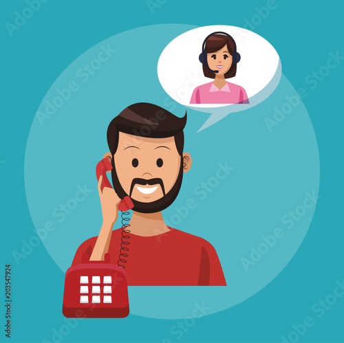 Call center agent talking with customer on phone vector illustration graphic design