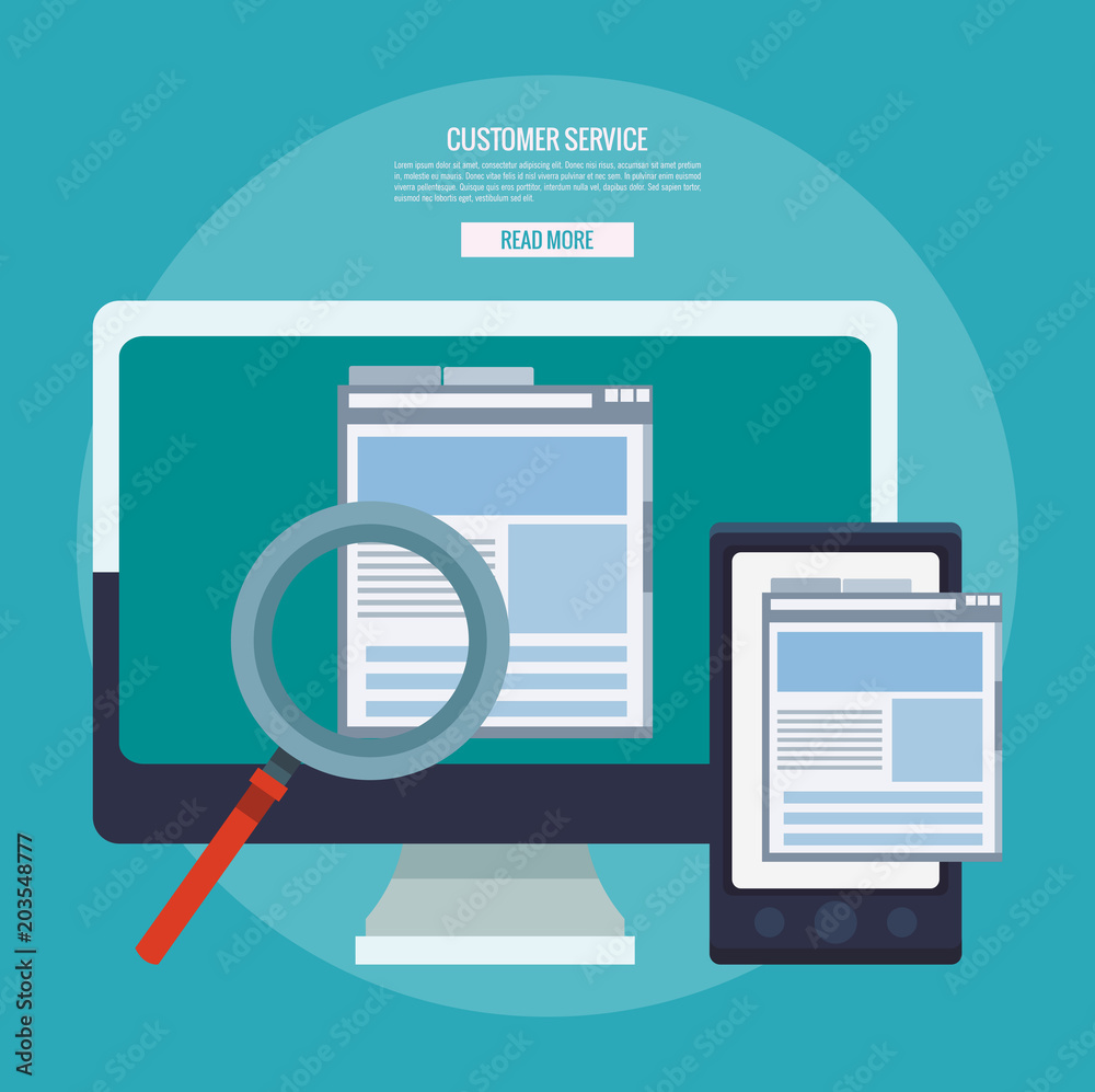 Online customer service and support from computer vector illustration graphic design Online customer service and support from computer vector illustration graphic design