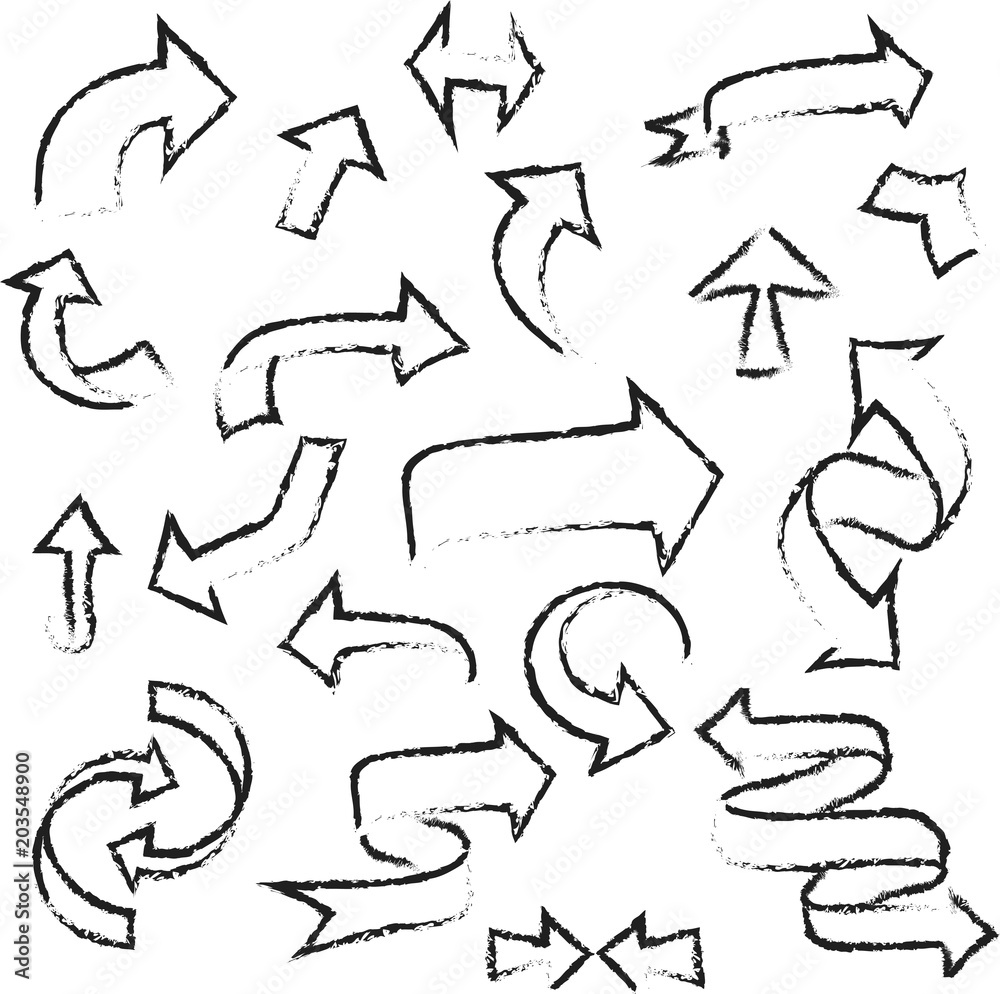 Set of black chalky arrows isolated on white. Set of black chalky arrows isolated on white.