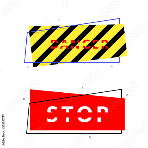 Danger  and stop banners. Vector illustration.