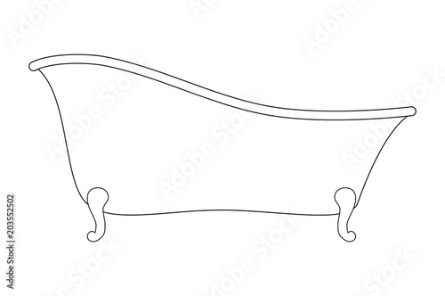 Cartoon empty bathtub outline isolated on white background