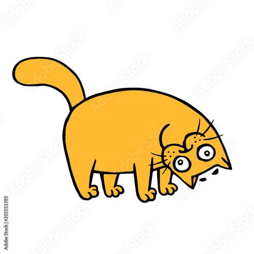 Funny orange cat playing and tilted. Vector illustration