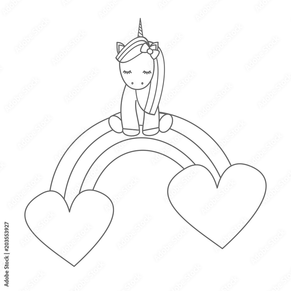 cute cartoon unicorn sitting on a rainbow with hearts vector black and white illustration Stock Vector | Adobe Stock cute cartoon unicorn sitting on a rainbow with hearts vector black and white illustration Stock Vector | Adobe Stock