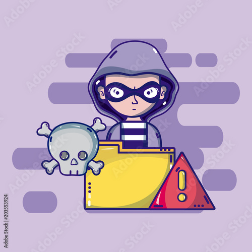 Hacker with cybercrime symbols