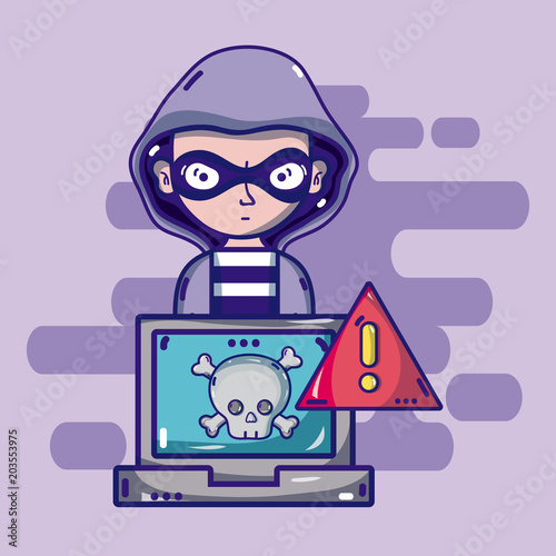 Hacker with cybercrime symbols