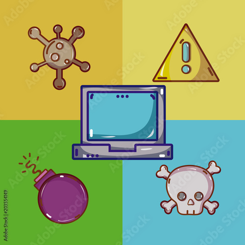 Set of virus and cybercrime cartoons