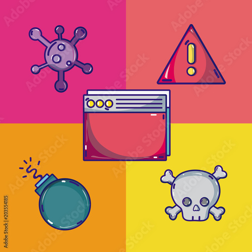 Set of virus and cybercrime cartoons