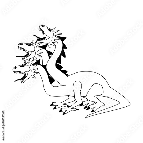 Three heads dragon fantastic creature cartoon vector illustration graphic design