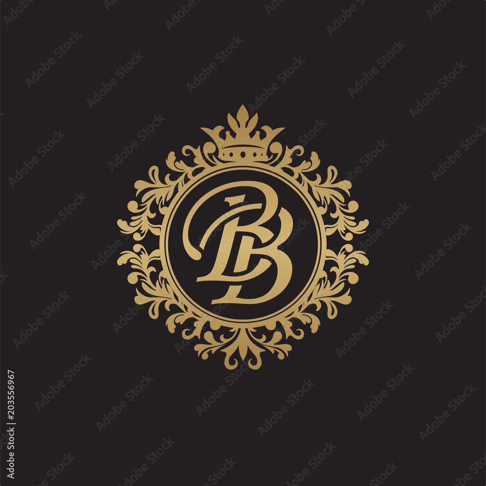 Initial Letter Bb Overlapping Monogram Logo Decorative Ornament Badge Elegant Luxury Golden