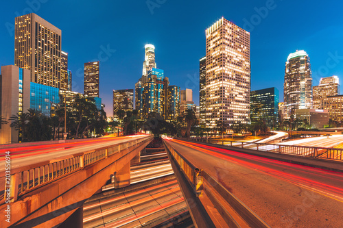 City of Los Angeles California at night with light trails