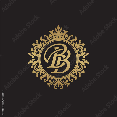 Initial letter BB, overlapping monogram logo, decorative ornament badge, elegant luxury golden color