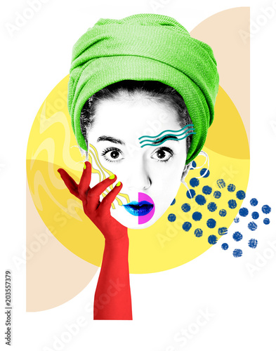 Modern collage: portrait of a girl in an African style..