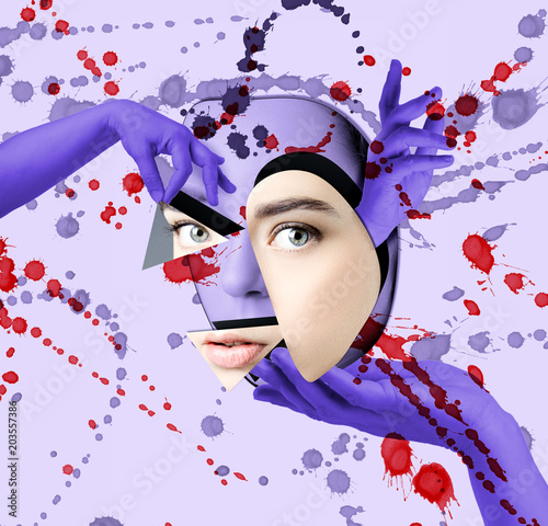 Conceptual modern poster: plastic surgery of the face. .