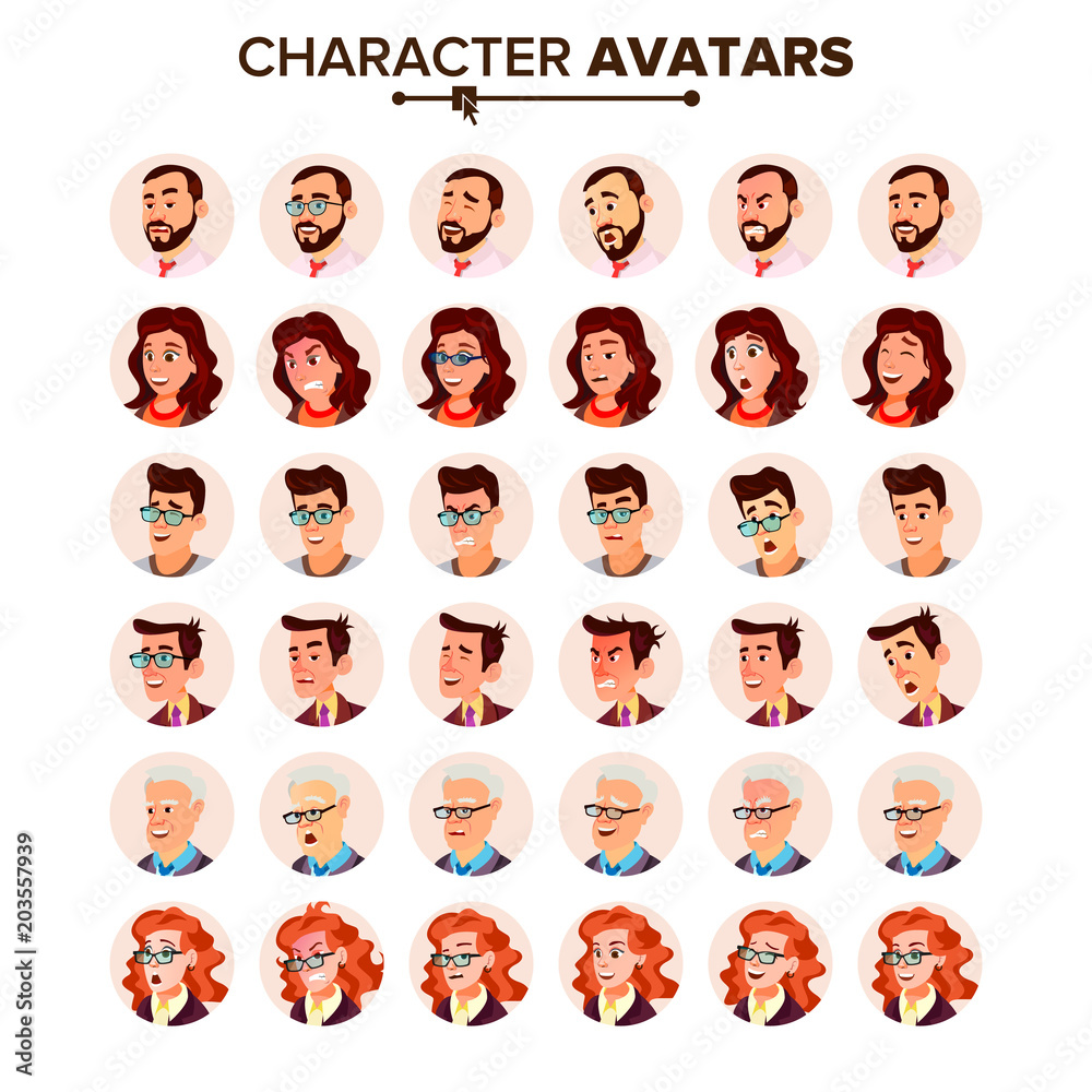 People Avatar Set Vector. Man, Woman. User Portrait. Office Worker. Beautiful Male, Female. Modern Employer. Default Placeholder. Strong Pictogram. Flat Cartoon Character Illustration