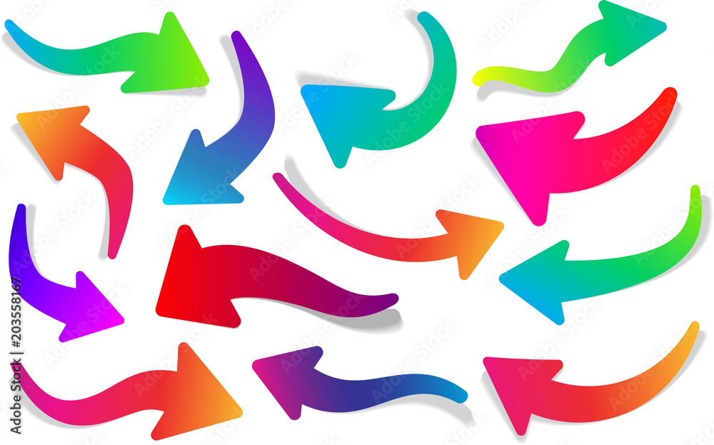Set of curly colorful arrows. Set of curly colorful arrows.