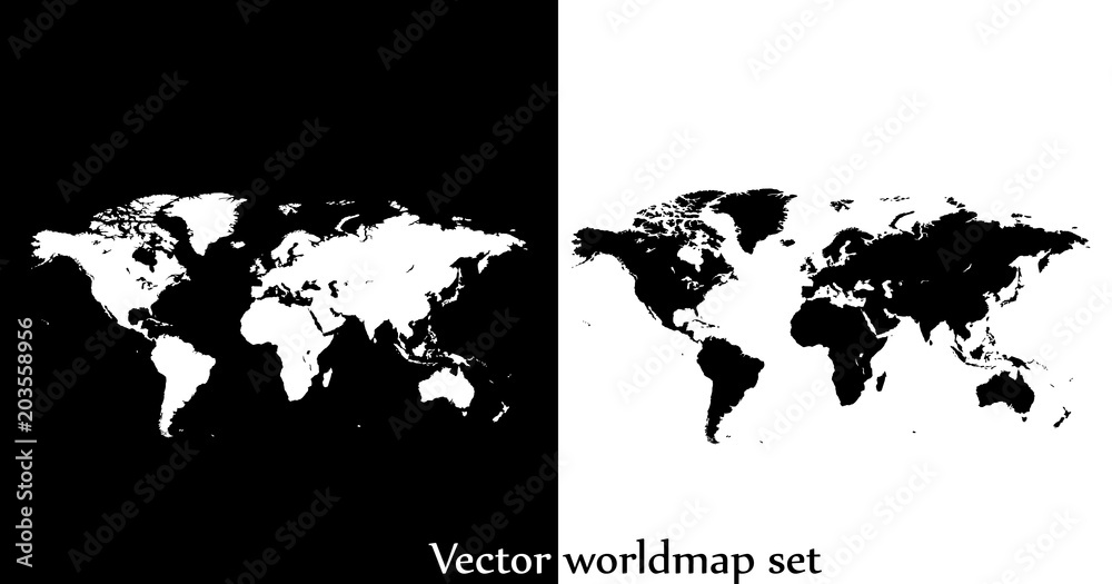 Vector world map illustration isolated over white and black background ...