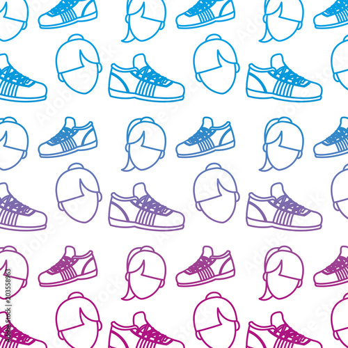 degraded line women head and running shoes background