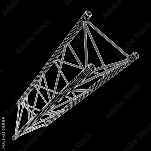 Truss girder element. Wireframe low poly mesh vector illustration.