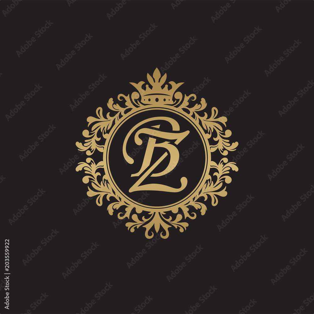 Initial letter BZ, overlapping monogram logo, decorative ornament badge, elegant luxury golden color