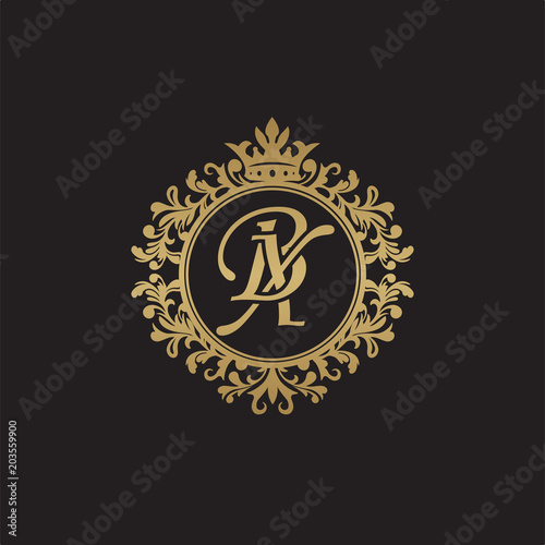 Initial letter BX, overlapping monogram logo, decorative ornament badge, elegant luxury golden color