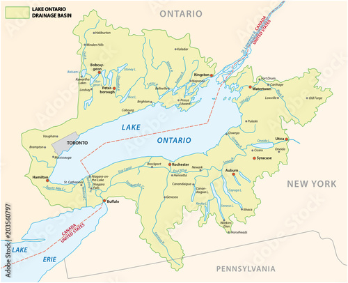 lake ontario drainage basin vector map