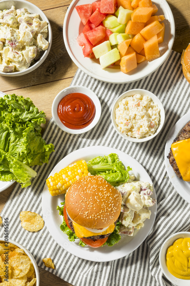 Memorial Day Backyard Babecue Meal with Hamburgers