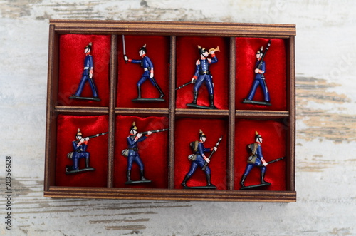 regiment of tin british guards isolated over white background photo