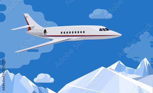 Wallpaper Mural  Airplane flies  above the mountains and clouds .Travel background Torontodigital.ca