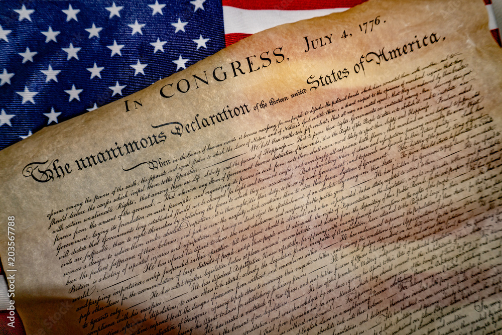 Declaration of independence 4th july 1776 on usa flag Stock Photo ...