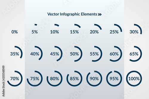 0 5 10 15 20 25 30 35 40 45 50 55 60 65 70 75 80 85 90 95 100 percent pie chart symbols. Download elements. Percentage vector infographics. Illustration for business, marketing project, web design