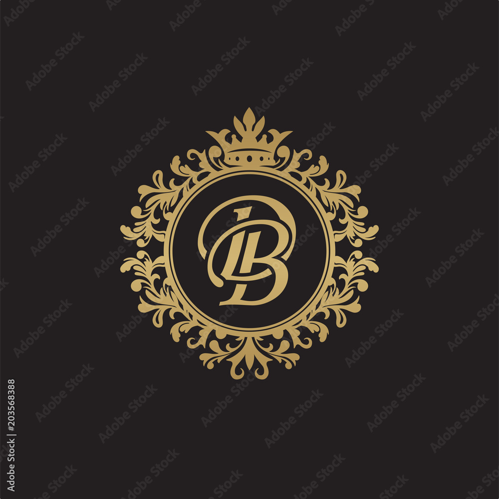Initial letter DB, overlapping monogram logo, decorative ornament badge, elegant luxury golden color Initial letter DB, overlapping monogram logo, decorative ornament badge, elegant luxury golden color