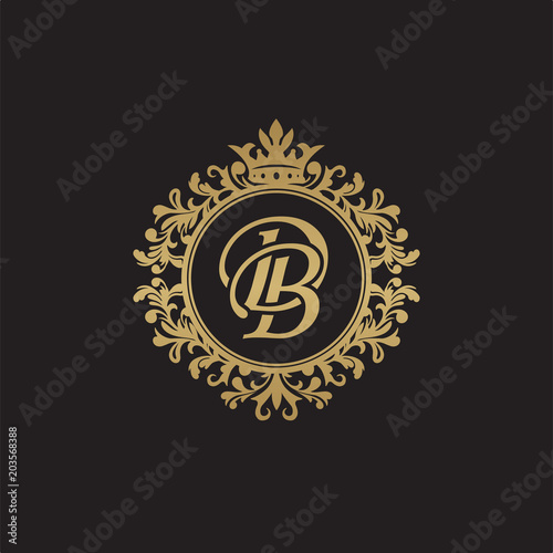 Initial letter DB, overlapping monogram logo, decorative ornament badge, elegant luxury golden color