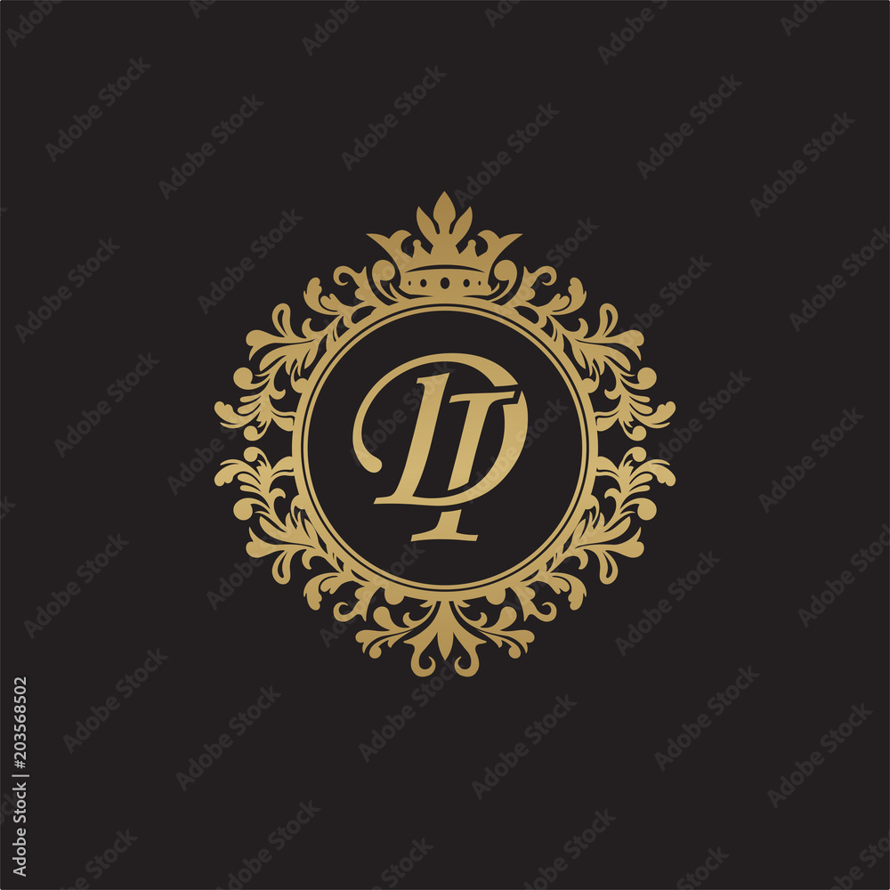 Initial letter DI, overlapping monogram logo, decorative ornament badge, elegant luxury golden color
