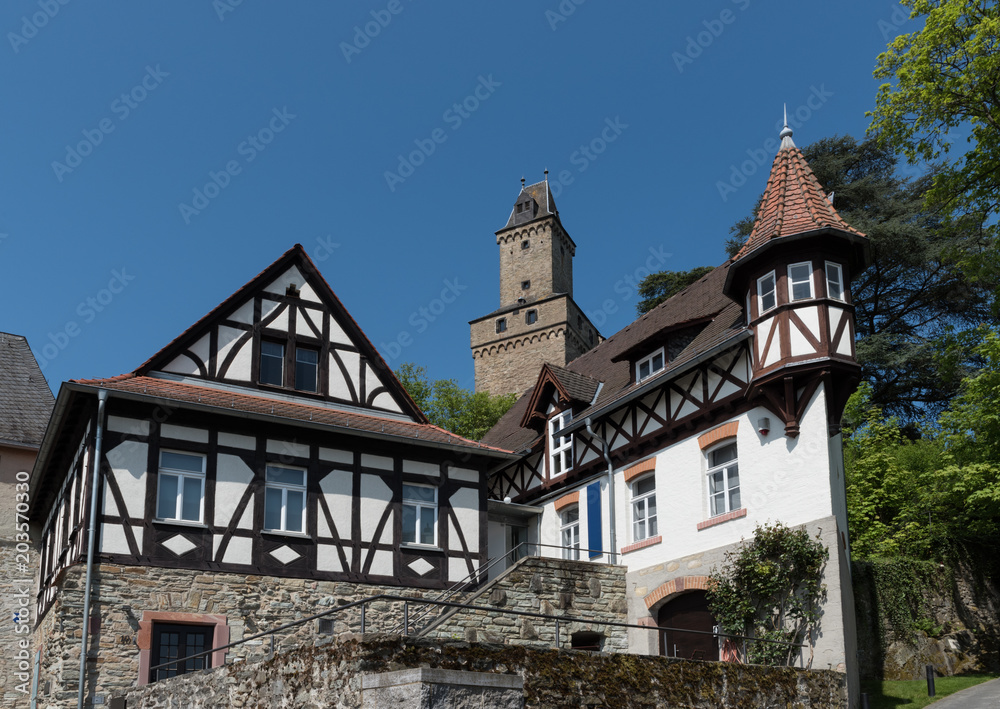 View on half timbered houses and castle tower in the historic old town of Kronberg im Taunus, Hesse, Germany View on half timbered houses and castle tower in the historic old town of Kronberg im Taunus, Hesse, Germany