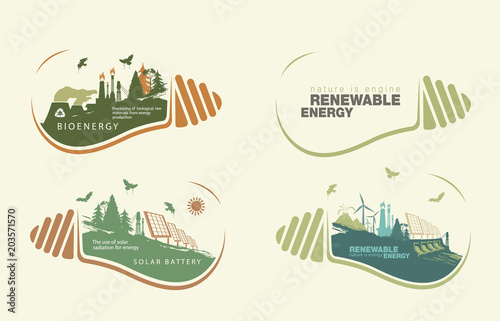 Renewable energy set of earth in bulb.