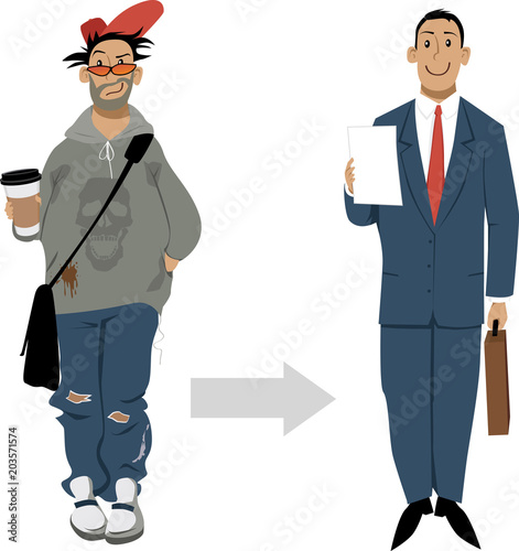 Preparation to a job interview for a young man, EPS 8 vector illustration